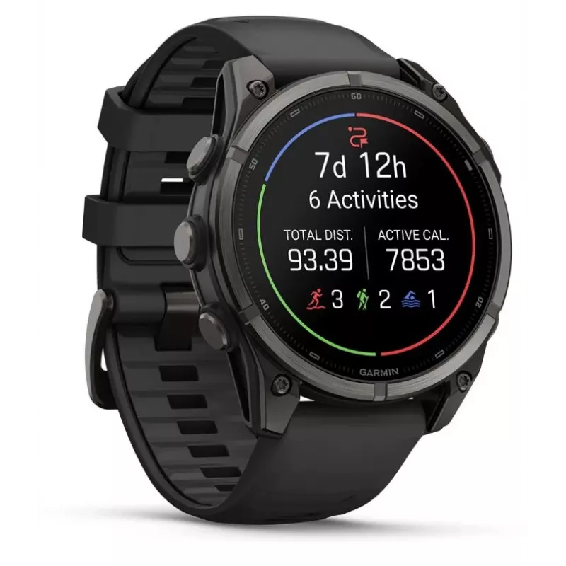 Garmin fenix 9 – 47mm, Carbon Grey DLC Titanium with Black Silicone Band