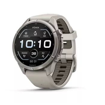 Garmin Fenix 9 Pro – 43mm Titanium with Fog Grey/Dark Sandstone Silicone Band