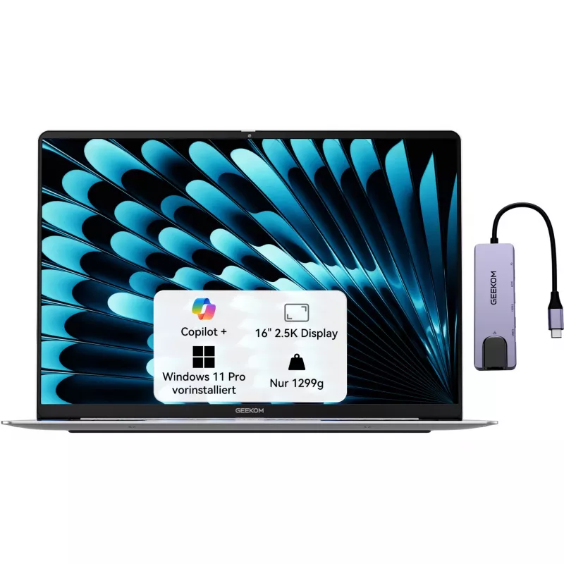 GEEKOM GEEKBOOK X16 PRO (Silver, Intel Core Ultra 5 125H, Intel Arc Graphics, 32 GB LPDDR5, 1 TB SSD, Windows 11 Pro)