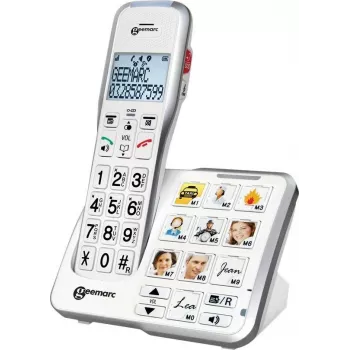 Geemarc AmpliDECT 595 Photo Cordless Senior Phone with Answering Machine, Photo Keys, Backlit Display, White
