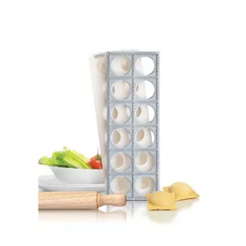 GEFU 3-Piece Ravioli Maker Set with Board, Cutter and Rolling Pin, Makes 24 Square Ravioli 60x60 mm, White/Silver