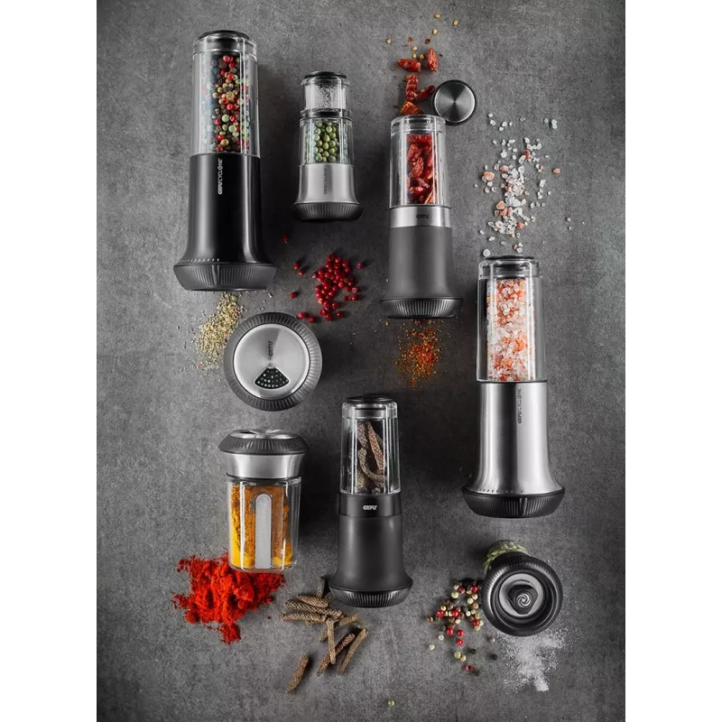 GEFU 34631 Rotary Grater TRANSFORMA Manual Grater and Spiralizer Black, Transparent