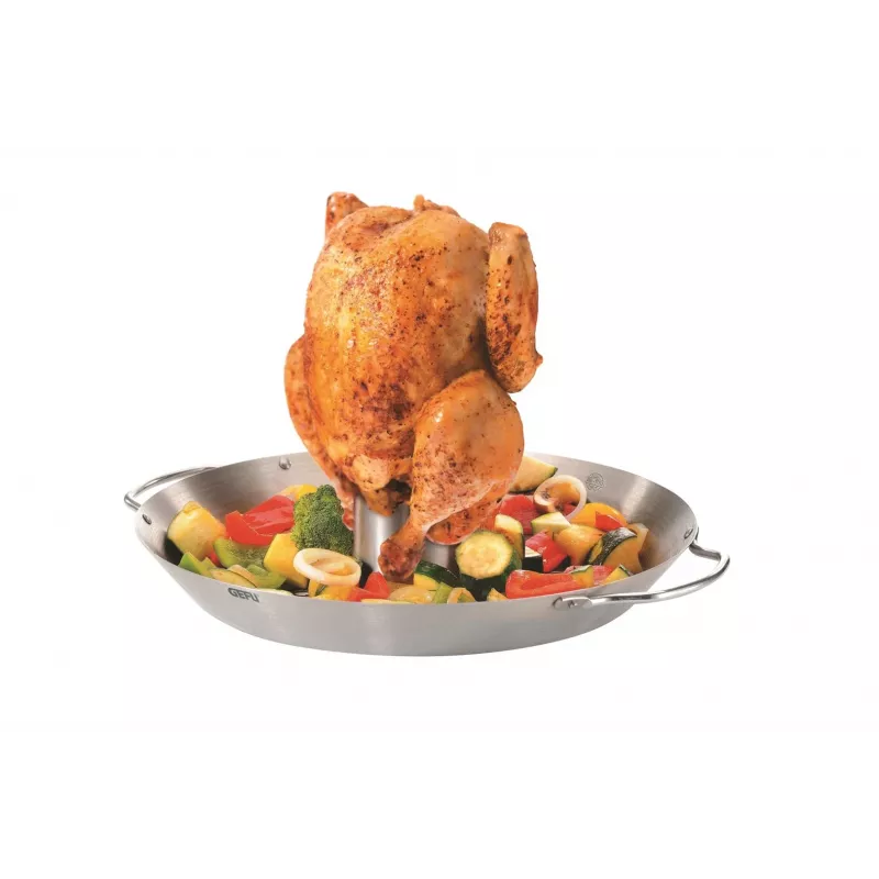 GEFU 89156 Stainless Steel Chicken Roaster with Aroma Container, 18 cm Base, Silver
