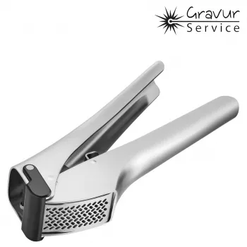 GEFU GARLICO Garlic Juicer, Stainless Steel Garlic Press with Integrated Cleaning Pin, Ergonomic Handle, Dishwasher Safe, Silver