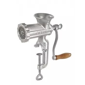 GEFU Meat Grinder TRICA 5 Manual Table Clamp Size 5 with Sausage Stuffer and Cookie Attachments, Tinned Cast Iron, Silver