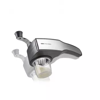 GEFU PECORINO Manual Rotary Grater and Spiralizer, 3 Grating Drums, 2 Spiralizing Inserts, Black/Silver, Suction Base