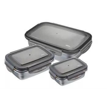 GEFU Preppo Set of 3 Spice Containers, Stainless Steel & Glass, 100 ml Each, Airtight, Stackable, Silver/Transparent
