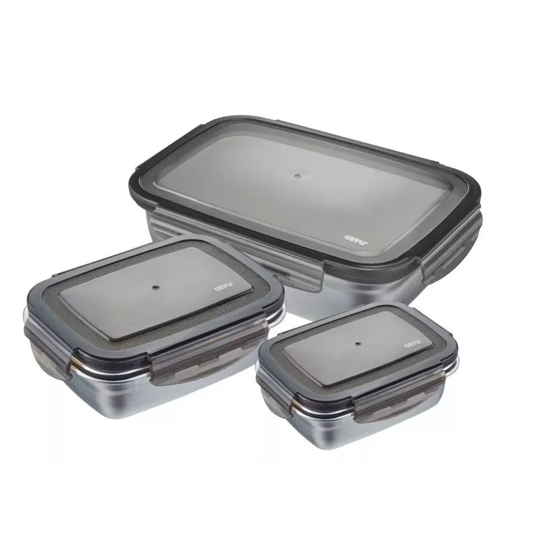 GEFU Preppo Set of 3 Spice Containers, Stainless Steel & Glass, 100 ml Each, Airtight, Stackable, Silver/Transparent