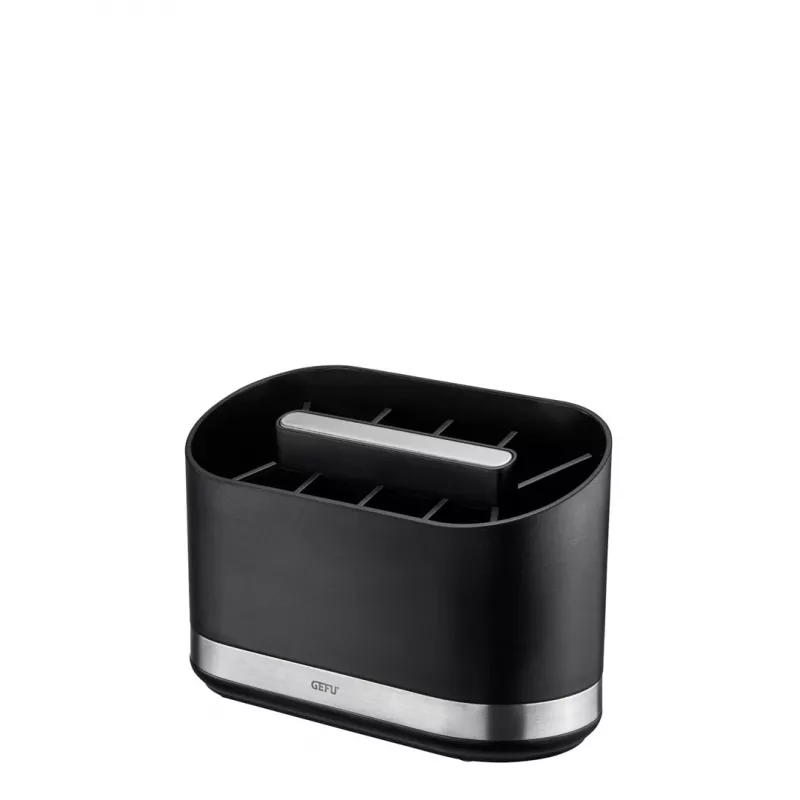 GEFU SMARTLINE Tabletop Organizer Holder, Stainless Steel & Black, Non-Slip Base, Dishwasher Safe, 10 x 14 cm