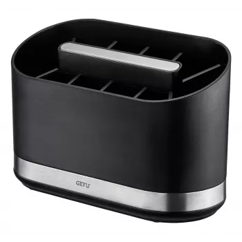GEFU SMARTLINE Tabletop Organizer Holder, Stainless Steel & Black, Non-Slip Base, Dishwasher Safe, 10 x 14 cm