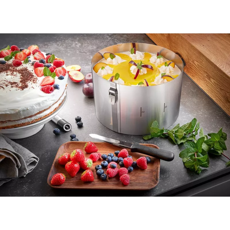 GEFU TONDO CLIP Adjustable Stainless Steel Cake Ring, 16-30 cm Diameter, 8.5 cm Height, Dishwasher Safe