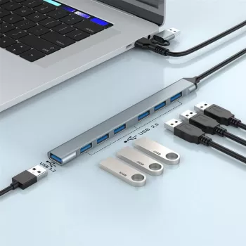 Gembird 7-Port USB 3.2 Gen 2 Hub - 6x USB-A 2.0 + 1x USB-A 3.2, Silver