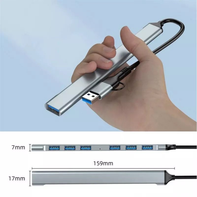 Gembird 7-Port USB 3.2 Gen 2 Hub - 6x USB-A 2.0 + 1x USB-A 3.2, Silver