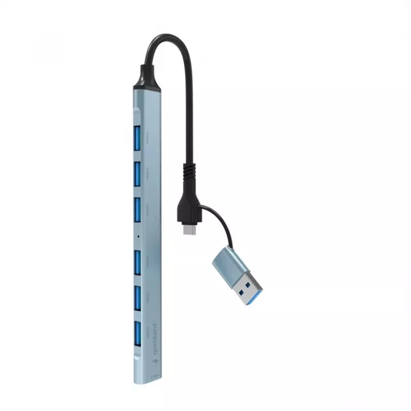 Gembird 7-Port USB 3.2 Gen 2 Hub - 6x USB-A 2.0 + 1x USB-A 3.2, Silver