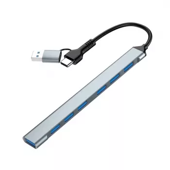 Gembird 7-Port USB 3.2 Gen 2 Hub - 6x USB-A 2.0 + 1x USB-A 3.2, Silver