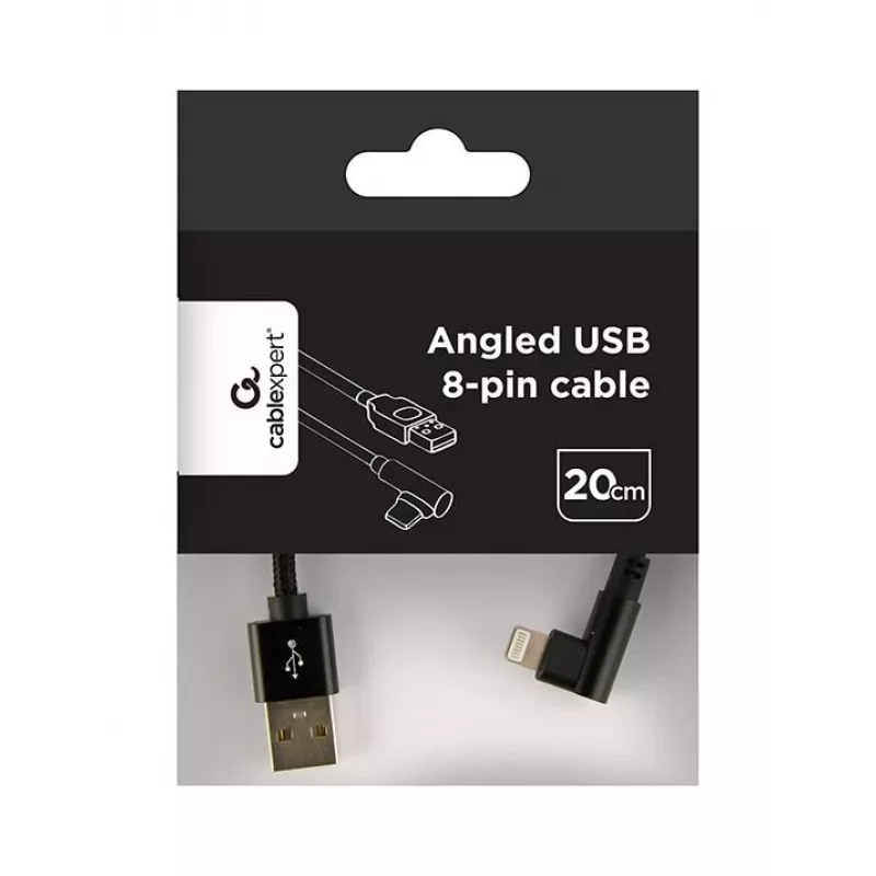 GEMBIRD Angled Braided USB-A to 8-pin Lightning Cable 0.2 m Black
