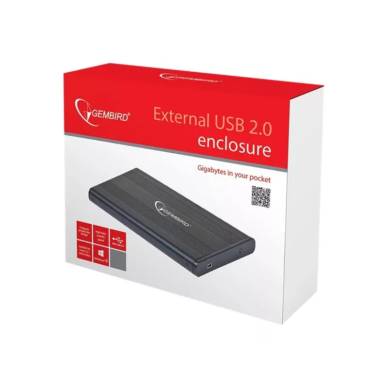 Gembird EE2-U2S-5 External USB 2.0 Enclosure for 2.5 inch SATA HDD/SSD, Aluminium, Black