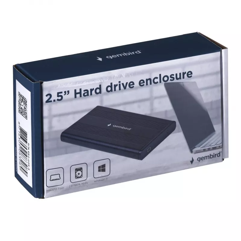 Gembird EE2-U2S-5 External USB 2.0 Enclosure for 2.5 inch SATA HDD/SSD, Aluminium, Black