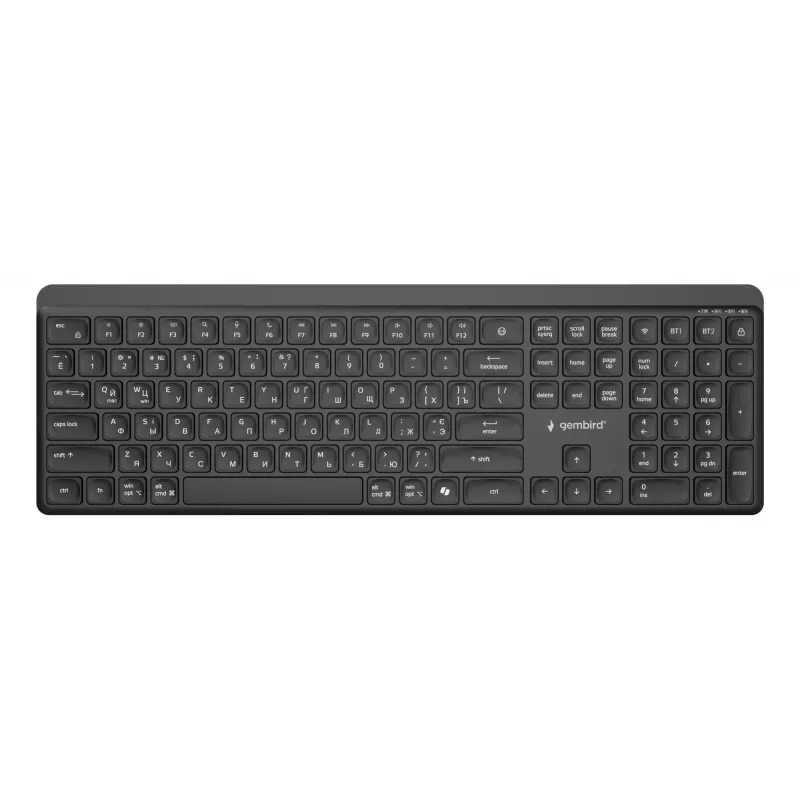 Gembird KB-WPS-03-CYRL Dual-Mode Slim Wireless Keyboard, 2.4G + Bluetooth, Russian/Cyrillic Layout, Black