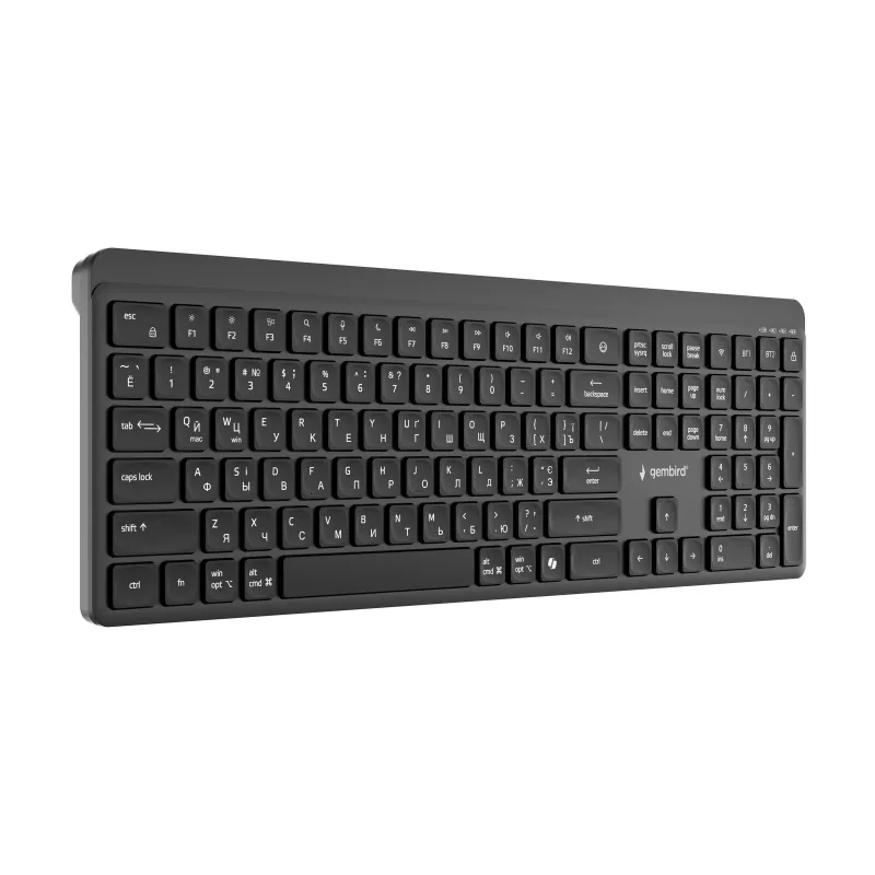 Gembird KB-WPS-03-CYRL Dual-Mode Slim Wireless Keyboard, 2.4G + Bluetooth, Russian/Cyrillic Layout, Black