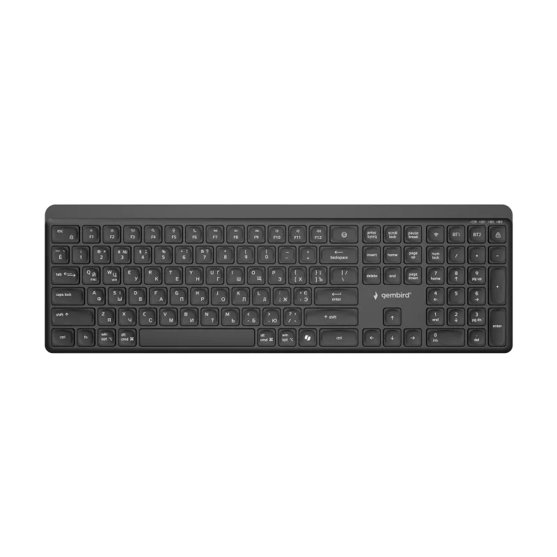 Gembird KB-WPS-03-CYRL Dual-Mode Slim Wireless Keyboard, 2.4G + Bluetooth, Russian/Cyrillic Layout, Black