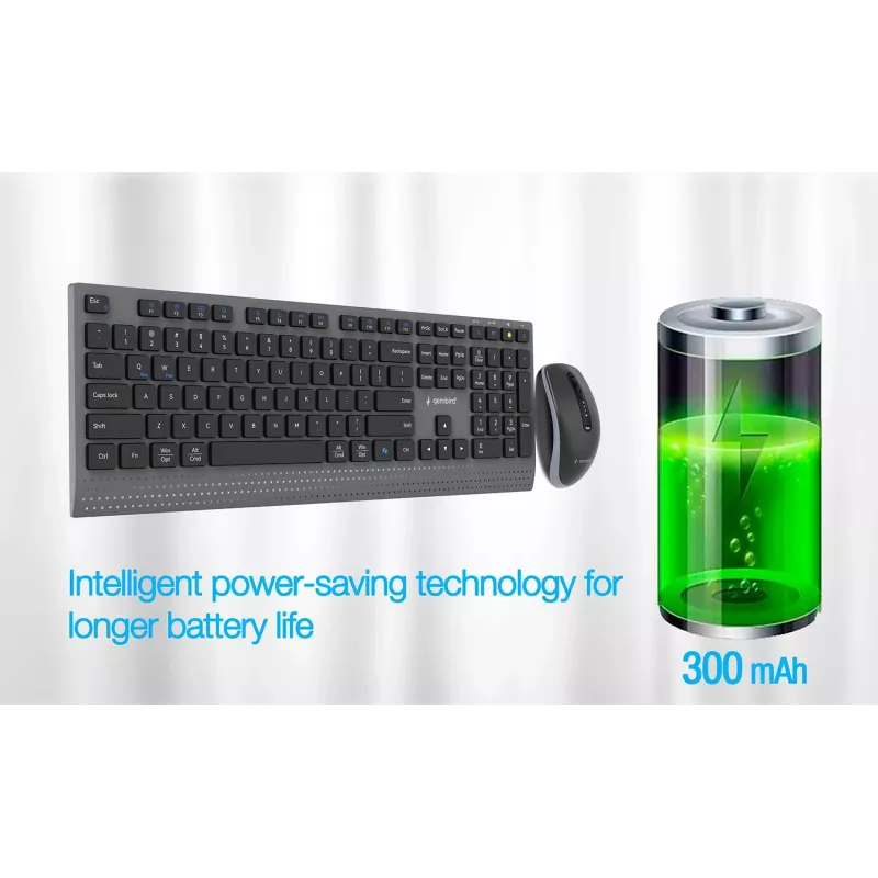Gembird KBS-WPS-02-CYRL Dual-Mode Wireless Keyboard and Mouse Set, 2.4 GHz + Bluetooth, Russian Cyrillic Layout, Black