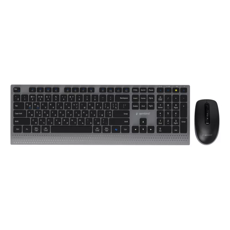Gembird KBS-WPS-02-CYRL Dual-Mode Wireless Keyboard and Mouse Set, 2.4 GHz + Bluetooth, Russian Cyrillic Layout, Black