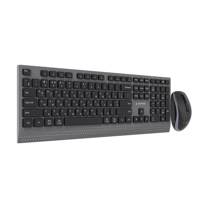 Gembird KBS-WPS-02-CYRL Dual-Mode Wireless Keyboard and Mouse Set, 2.4 GHz + Bluetooth, Russian Cyrillic Layout, Black