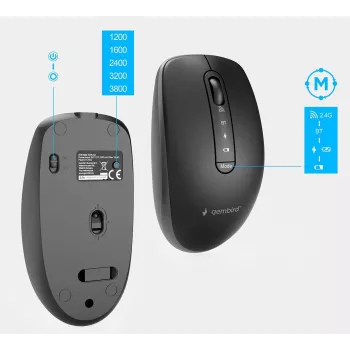 Gembird KBS-WPS-02 Dual-Mode Slim Wireless Desktop Set, 2.4GHz + Bluetooth, US Layout (Keyboard & Mouse)