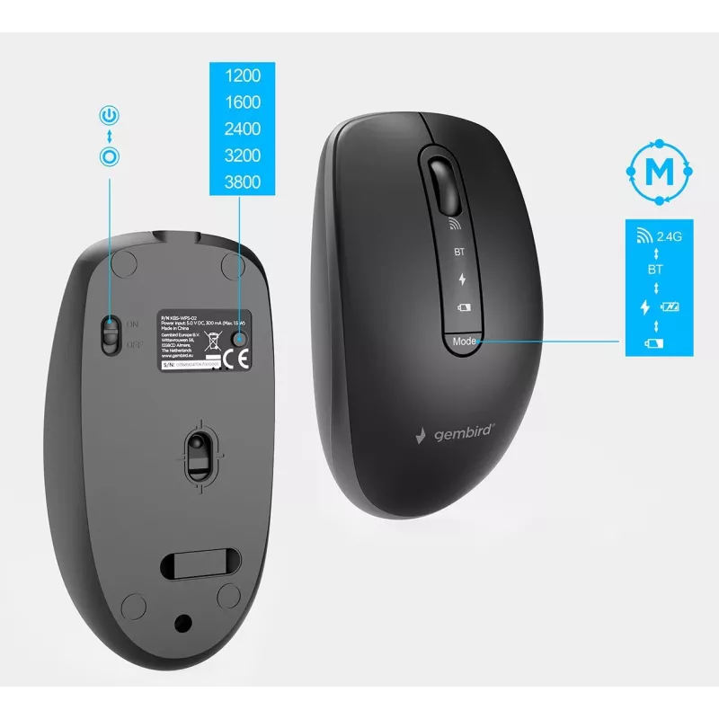 Gembird KBS-WPS-02 Dual-Mode Slim Wireless Desktop Set, 2.4GHz + Bluetooth, US Layout (Keyboard & Mouse)