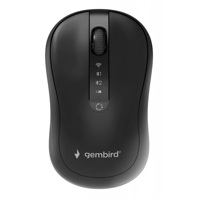 Gembird MUSW2-4B-01 Dual-Mode Wireless Mouse (2.4 GHz + Bluetooth 5.0) with 1600 DPI Optical Sensor, 4 Buttons, Ambidextrous, Black