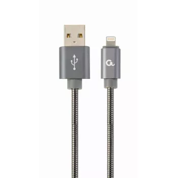 Gembird USB-A to Lightning Cable, Premium Spiral Metal, 1m, Metallic Grey