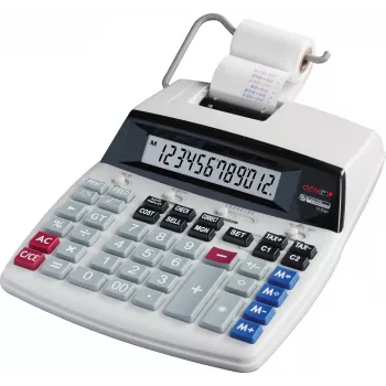 GENIE D69 PLUS Desktop Printing Calculator with Ink Roller, 12-Digit LCD, 2-Color Print, AC/Battery