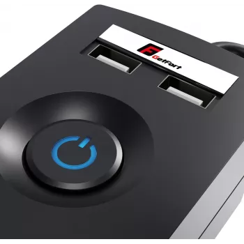 GETFORT 5P-3M-B-USB Surge Protector Power Strip, 5 AC Outlets, 2 USB-A Ports, 3m Cable, Black