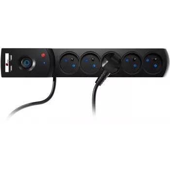 GETFORT Surge Protector Power Strip 5P-1.5M-B-USB, 5 Outlets, 2 USB, 1.5m, Black