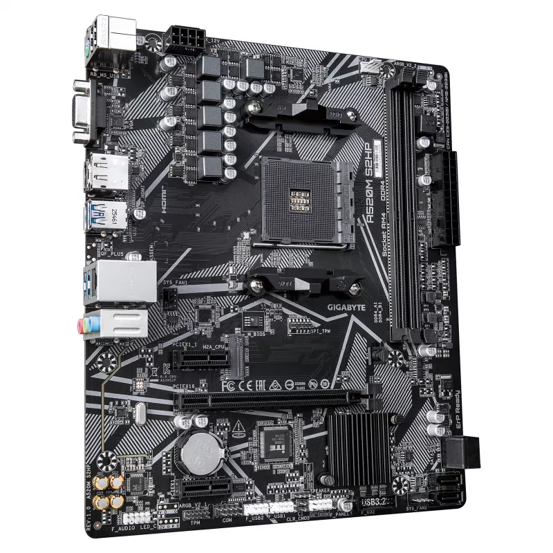 GIGABYTE A520M S2HP AM4 Micro-ATX Motherboard, DDR4, HDMI, D-Sub, DisplayPort, M.2, Gigabit LAN