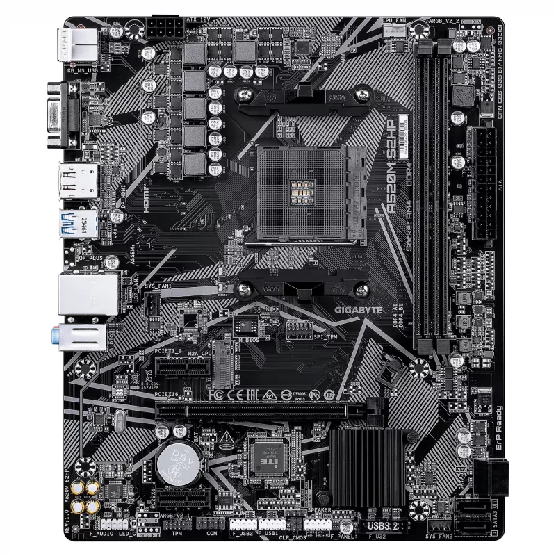 GIGABYTE A520M S2HP AM4 Micro-ATX Motherboard, DDR4, HDMI, D-Sub, DisplayPort, M.2, Gigabit LAN