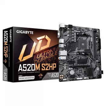 GIGABYTE A520M S2HP AM4 Micro-ATX Motherboard, DDR4, HDMI, D-Sub, DisplayPort, M.2, Gigabit LAN