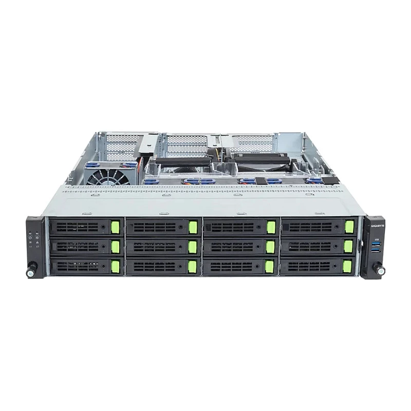 Gigabyte R263-ZG0-AAL2 (Rev. 3.x) 2U Rack Server Barebone, Single AMD SP5, 12x 3.5/2.5-inch Bays, 2x 1200W PSU