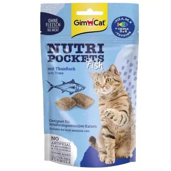 GimCat Nutri Pockets Fish with Salmon 60g - Crunchy Cat Treats with Creamy Filling for Skin & Coat