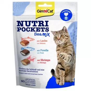 GimCat Nutri Pockets Sea Mix Cat Treats – Crunchy Pillows with Salmon, Cod & Trout Filling, 150 g