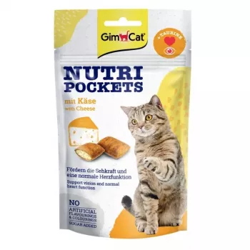 GimCat Nutri Pockets with Cheese 60g – Crunchy Cat Treats with Creamy Cheese Filling, Enriched with Vitamins & Taurine