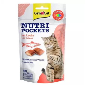 GimCat Nutri Pockets with Salmon 60g – Crunchy Cat Treats with Creamy Salmon Filling