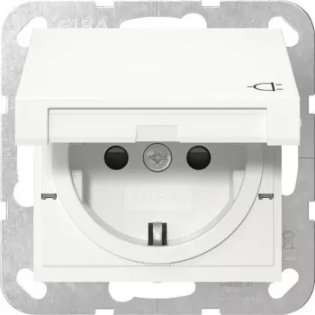 Gira 441427 SCHUKO Socket Outlet with Hinged Cover, System 55, Pure White