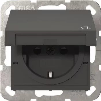 Gira 441428 SCHUKO Socket Outlet with Hinged Cover and Safety Plus, System 55, Anthracite