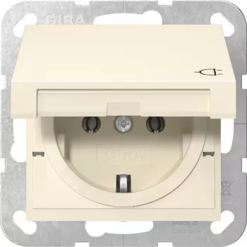 Gira 445401 SCHUKO Socket Outlet with Hinged Cover, System 55, Cream White Glossy