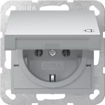 GIRA 445426 SCHUKO Socket Outlet System 55 Flush-Mounted Aluminium with Hinged Lid, 16 A, 250 V, IP44