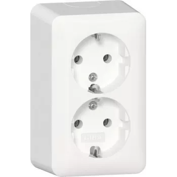 GIRA 478013 2-Gang SCHUKO Socket Outlet with Mounting Plate, Surface-Mounted, Pure White