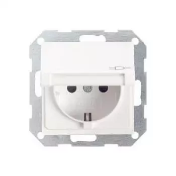 Gira System 55 Schuko Socket Outlet with Hinged Cover, Pure White Silk Matt 045427