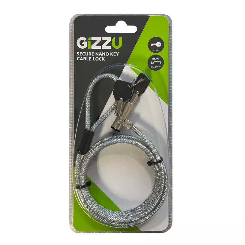 GIZZU 1.8m Nano Key Lock Security Cable with Key - Black